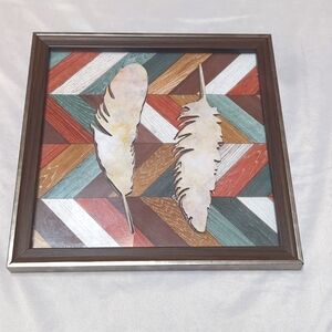 "Sign of the Times" Bohemian Southwest Chevron 3D Feather Wall Art 10.5" Square